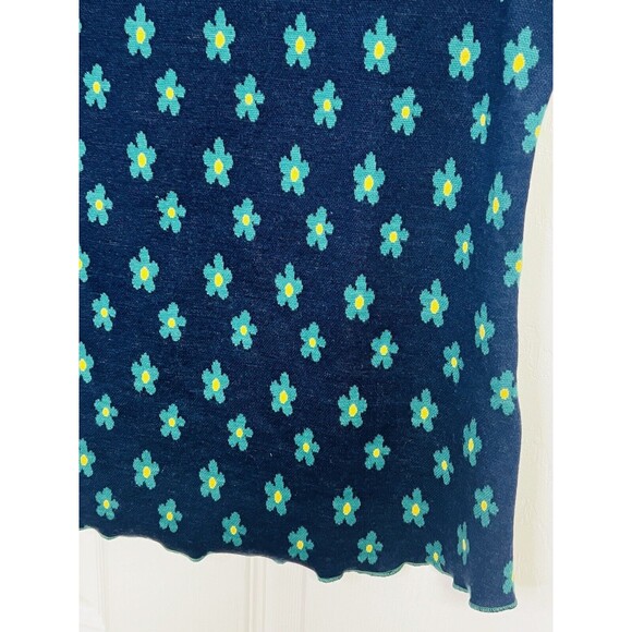 Polagram Navy and Green Daisy Womens Short Sleeve Sweater Medium Raw Hem - Picture 3 of 6